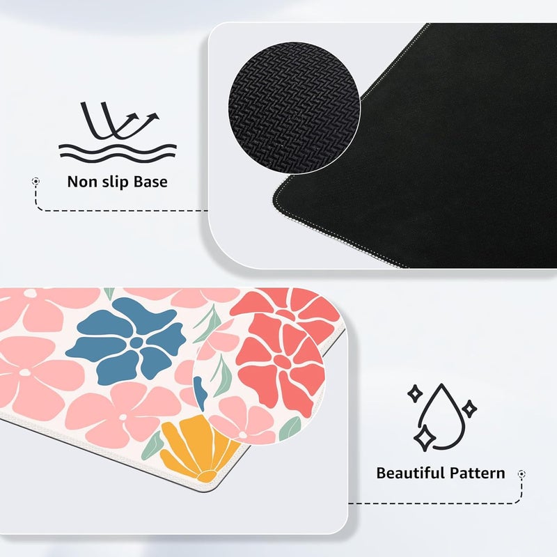 iCasso XXL Large Mouse Mat, Anti-slip Big Mousepad with Stitched Edges, Keyboard Pad Mat for Computer, Work, Gaming (Colorful Flower) - Image 4